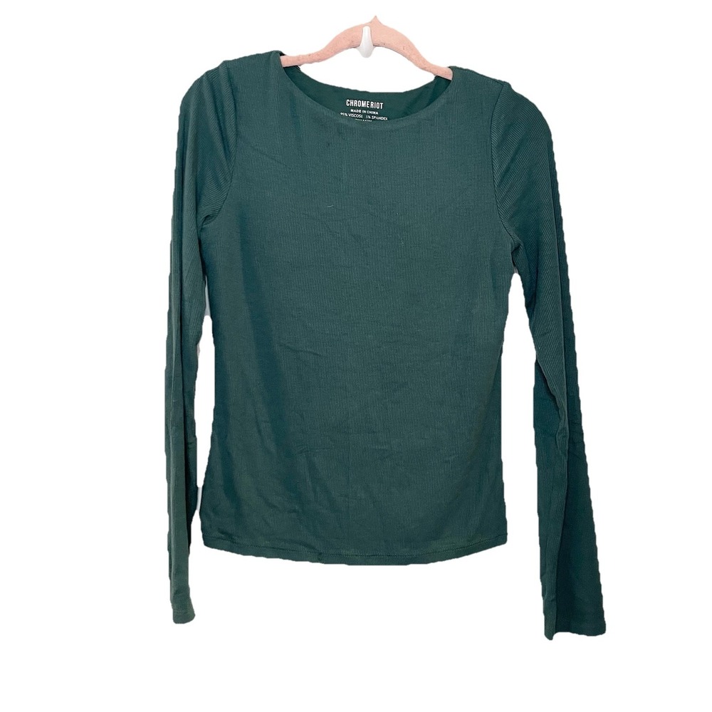 Chrome Riot Forest Green Ribbed Long Sleeve Built In Padded Shelf Bra Slim L
